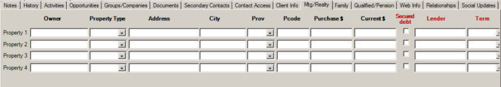Mortgages in Contact table